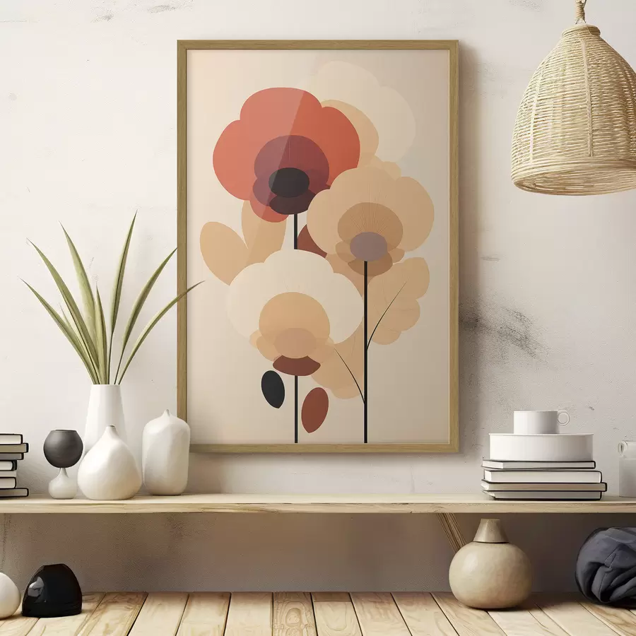 Fototapete Abstrakte Blumen in einer warmen Beigetönung im minimalistischen Stil f46942