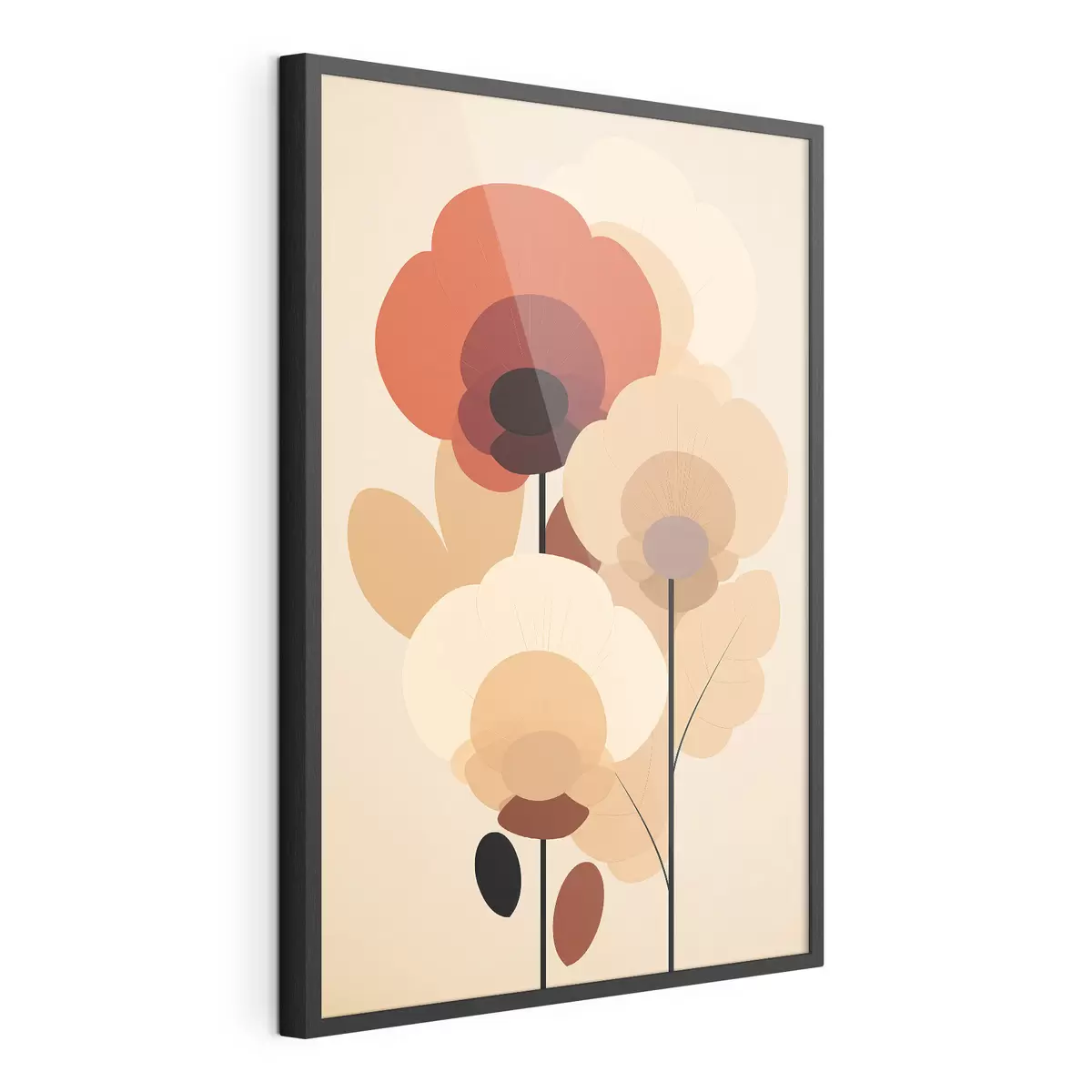 Poster Abstrakte Blumen in einer warmen Beigetönung im minimalistischen Stil f46942