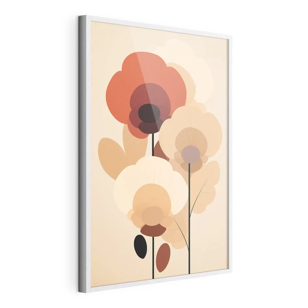 Poster Abstrakte Blumen in einer warmen Beigetönung im minimalistischen Stil f46942