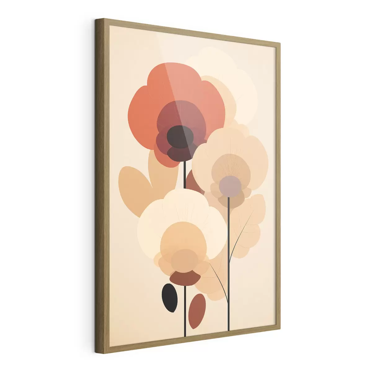 Poster Abstrakte Blumen in einer warmen Beigetönung im minimalistischen Stil f46942