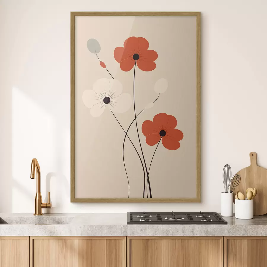 Fototapete Abstrakte Komposition mit dünnen Stielen und einfachen Formen im minimalistischen Stil f46943