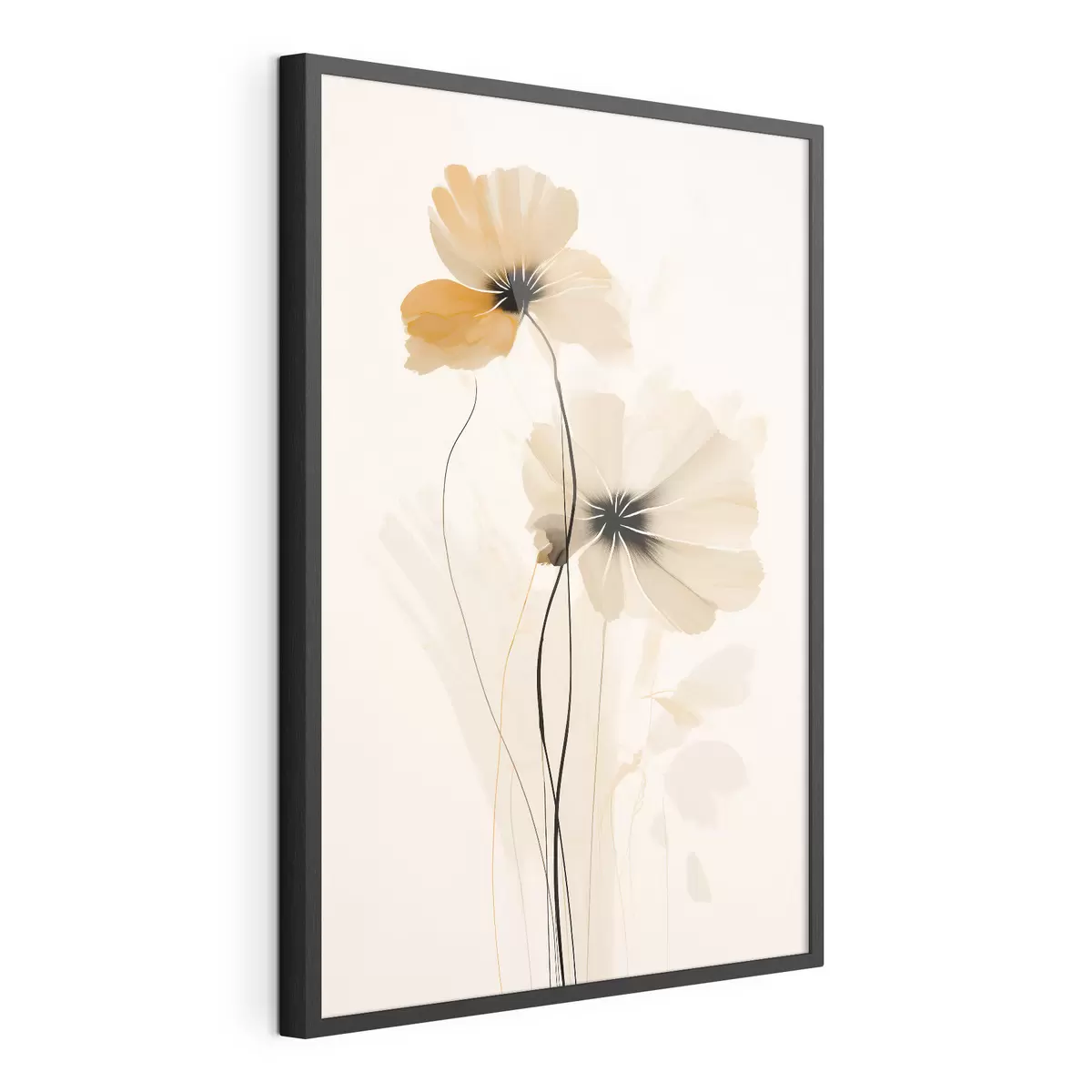 Poster Blumen in einer beige-pfirsichfarbenen Palette mit dunklen Zentren in minimalistischem Stil f46945