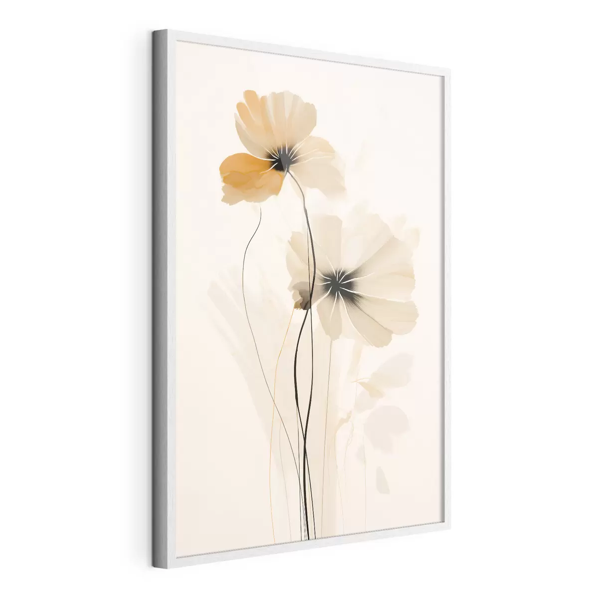 Poster Blumen in einer beige-pfirsichfarbenen Palette mit dunklen Zentren in minimalistischem Stil f46945