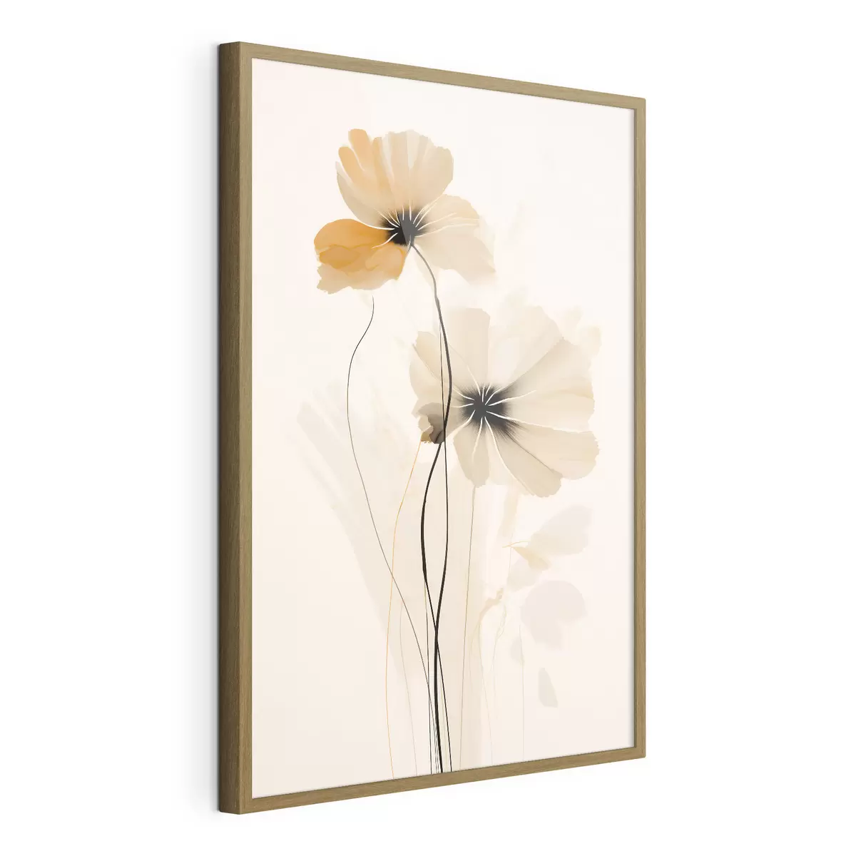 Poster Blumen in einer beige-pfirsichfarbenen Palette mit dunklen Zentren in minimalistischem Stil f46945