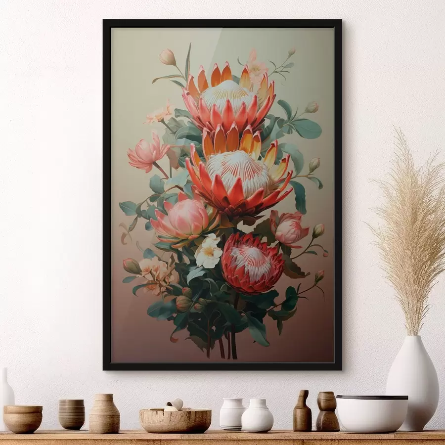 Fototapete Komposition mit großen Proteas in einem modernen digitalen, malerischen Illustrationsstil f46947