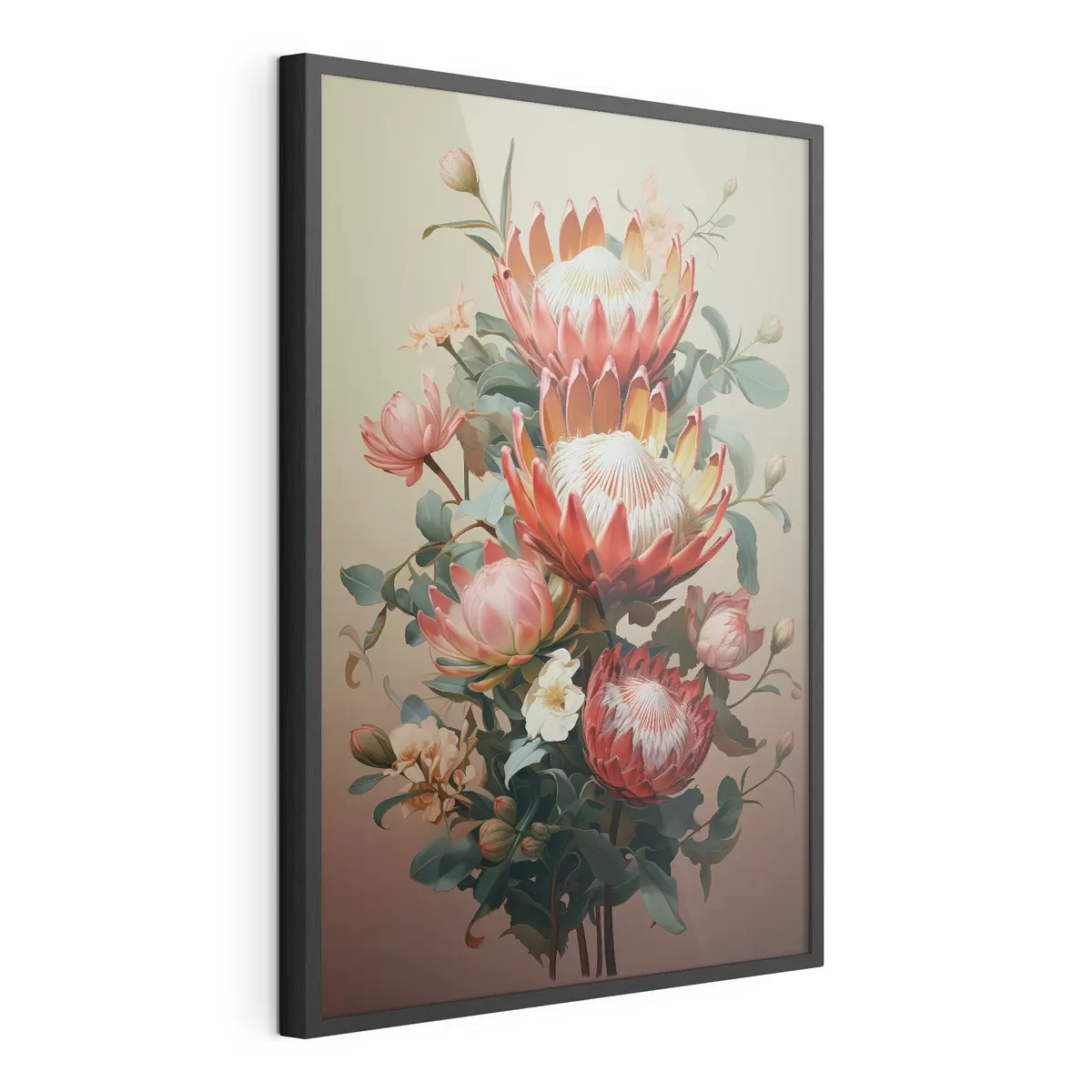 Poster Komposition mit großen Proteas in einem modernen digitalen, malerischen Illustrationsstil f46947