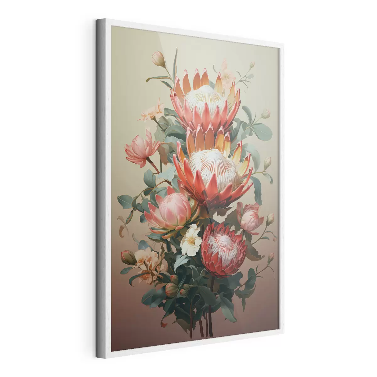 Poster Komposition mit großen Proteas in einem modernen digitalen, malerischen Illustrationsstil f46947