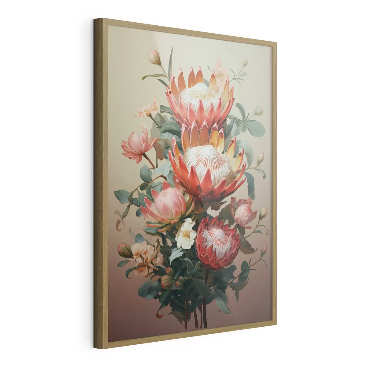 Poster Komposition mit großen Proteas in einem modernen digitalen, malerischen Illustrationsstil f46947