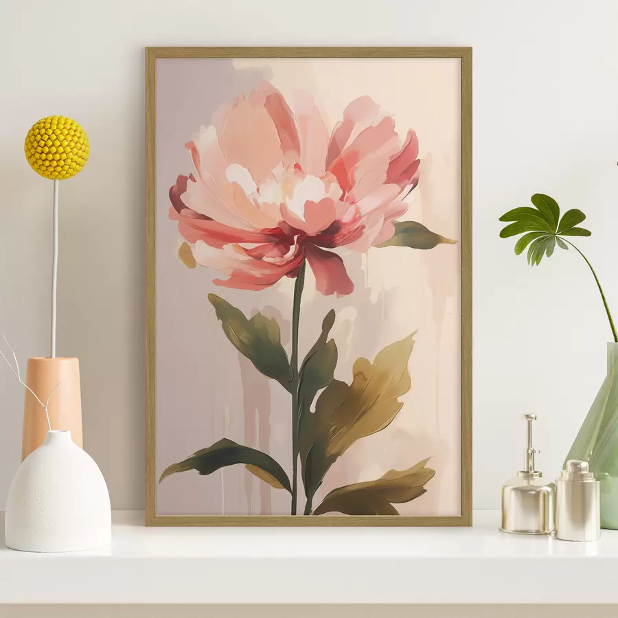 Fototapete Pfingstrose mit korallenrosa Blütenblättern im Stil moderner Kunstillustration f46948