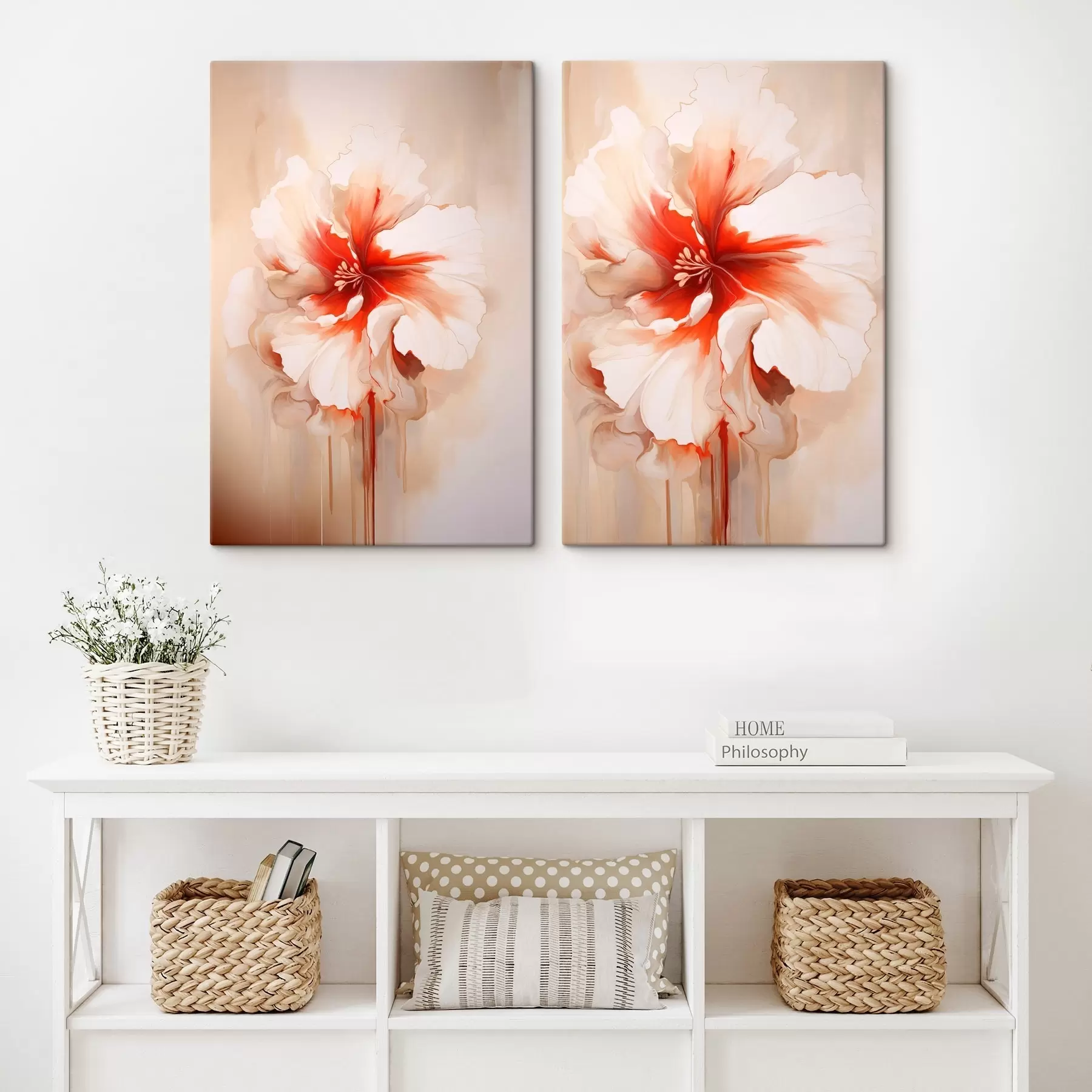 Fototapete Weiße Korallenblütenblätter auf abstraktem Hintergrund, ruhige Komposition m01089