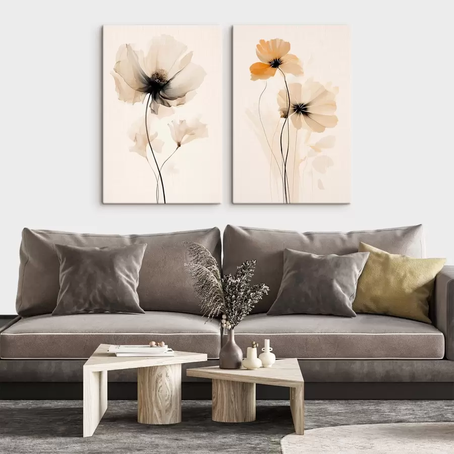 Fototapete Helle Aquarell-Mohnblumen mit weichen Schatten und luftigem Raum m01091