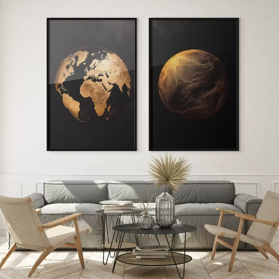 Fototapete Strukturierter abstrakter Erdglobus und Planet auf schwarzem Hintergrund, moderne minimalistische Kunst d00827