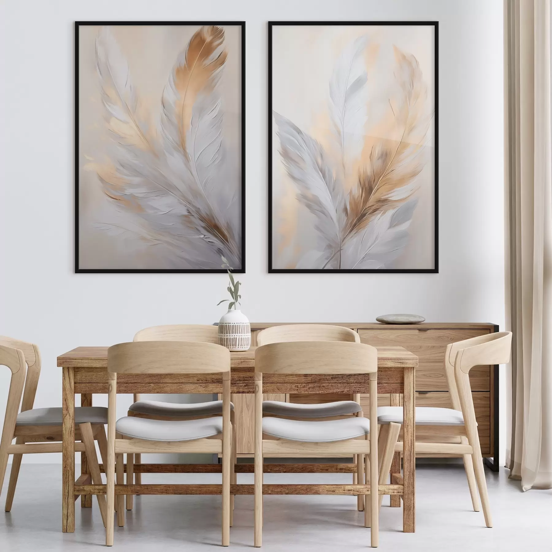 Fototapete Federn mit orangefarbenen Akzenten, strukturierte minimalistische Komposition, moderne Kunst d00828