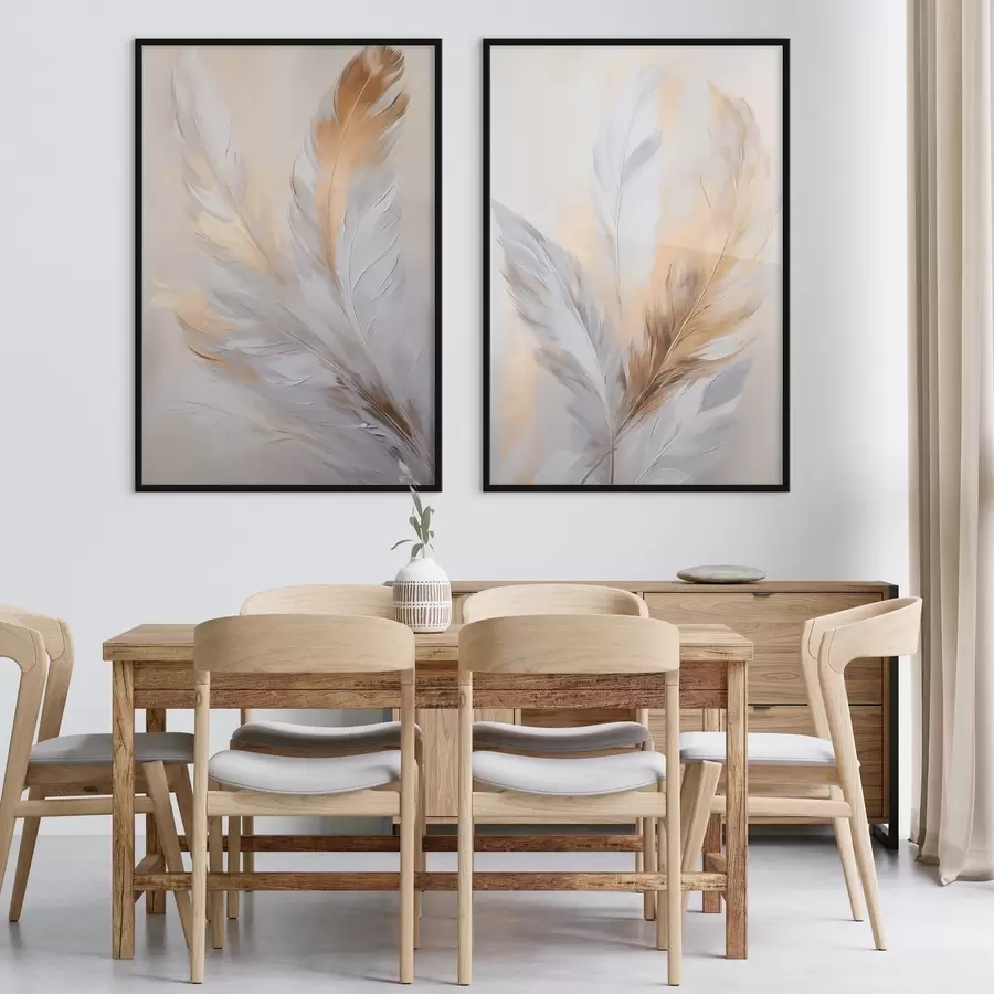 Fototapete Federn mit orangefarbenen Akzenten, strukturierte minimalistische Komposition, moderne Kunst d00828