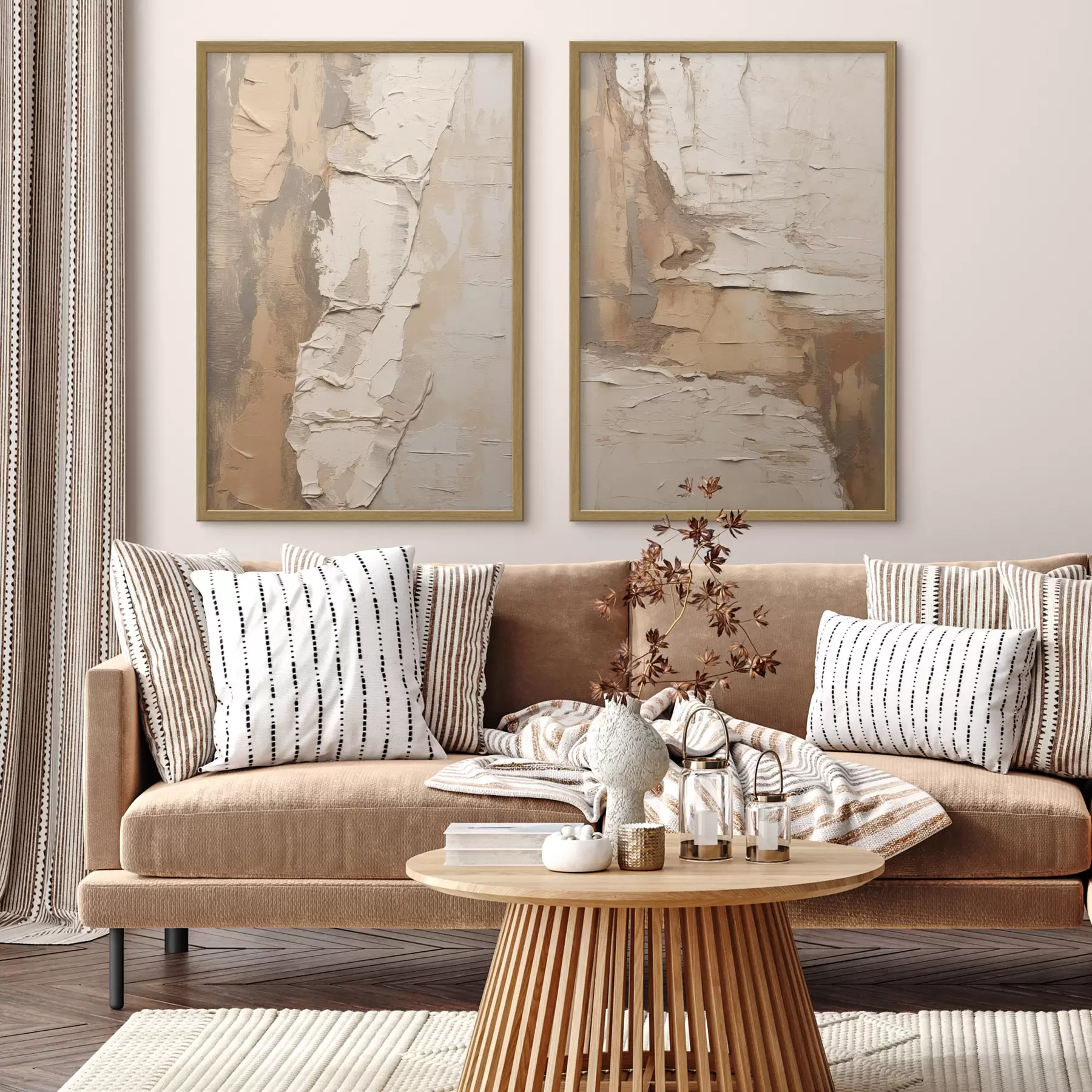 Fototapete Abstrakte Malerei mit dicken Pinselstrichen, Beige- und Brauntönen, strukturierter Oberfläche und neutraler Farbpalette d00879