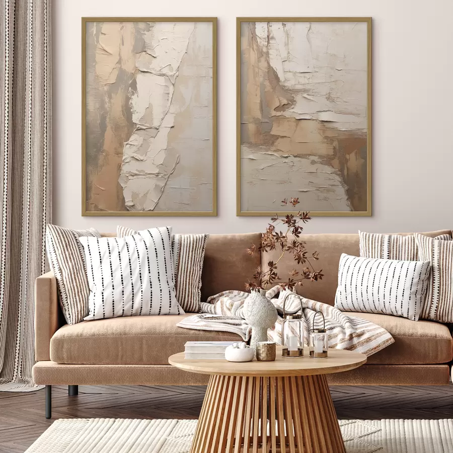 Fototapete Abstrakte Malerei mit dicken Pinselstrichen, Beige- und Brauntönen, strukturierter Oberfläche und neutraler Farbpalette d00879