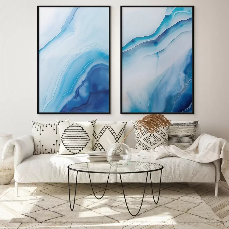 Fototapete Abstrakter blau-weißer Achatdruck, wirbelnde Linien und Farbverläufe, glatte Textur, moderne Kunst, minimalistisch d00888