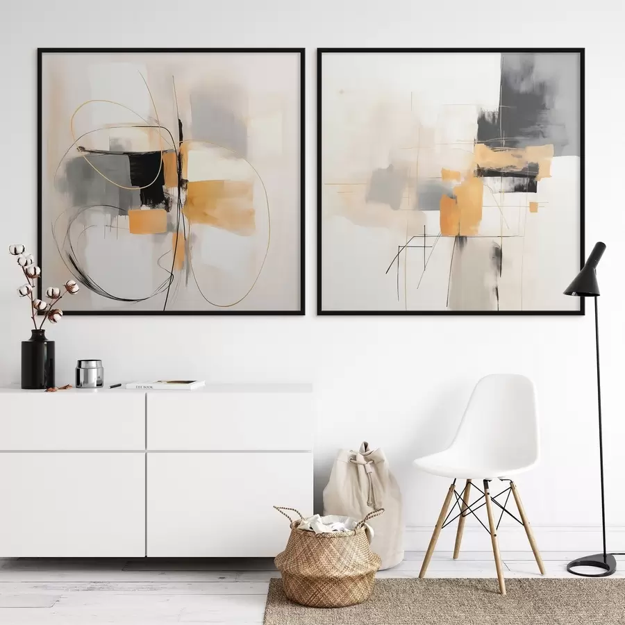 Fototapete Abstrakte Geometrie, Ocker, Grau und Schwarz d00899