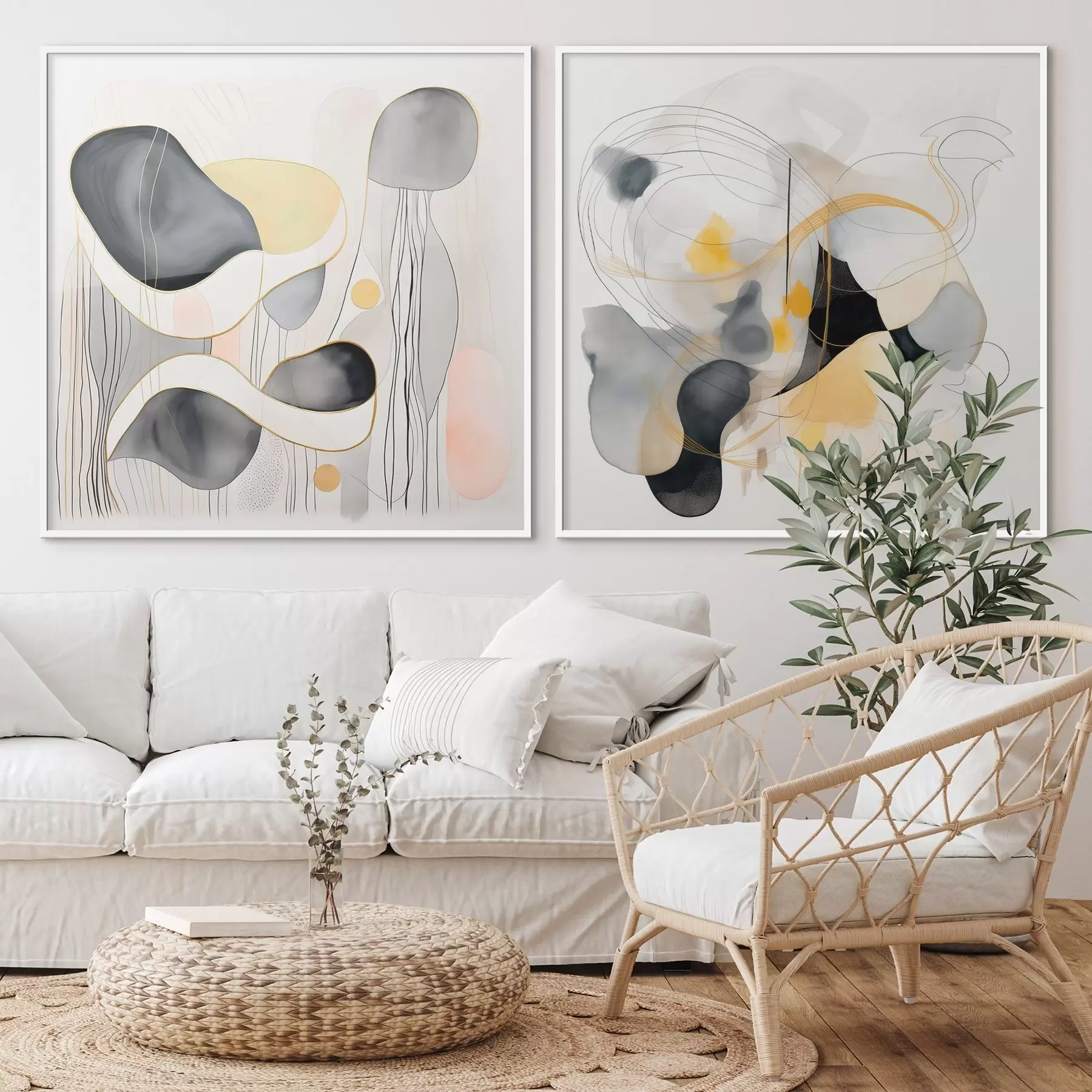 Fototapete Monochrom und gelbe Akzente im abstrakten Stil d00905