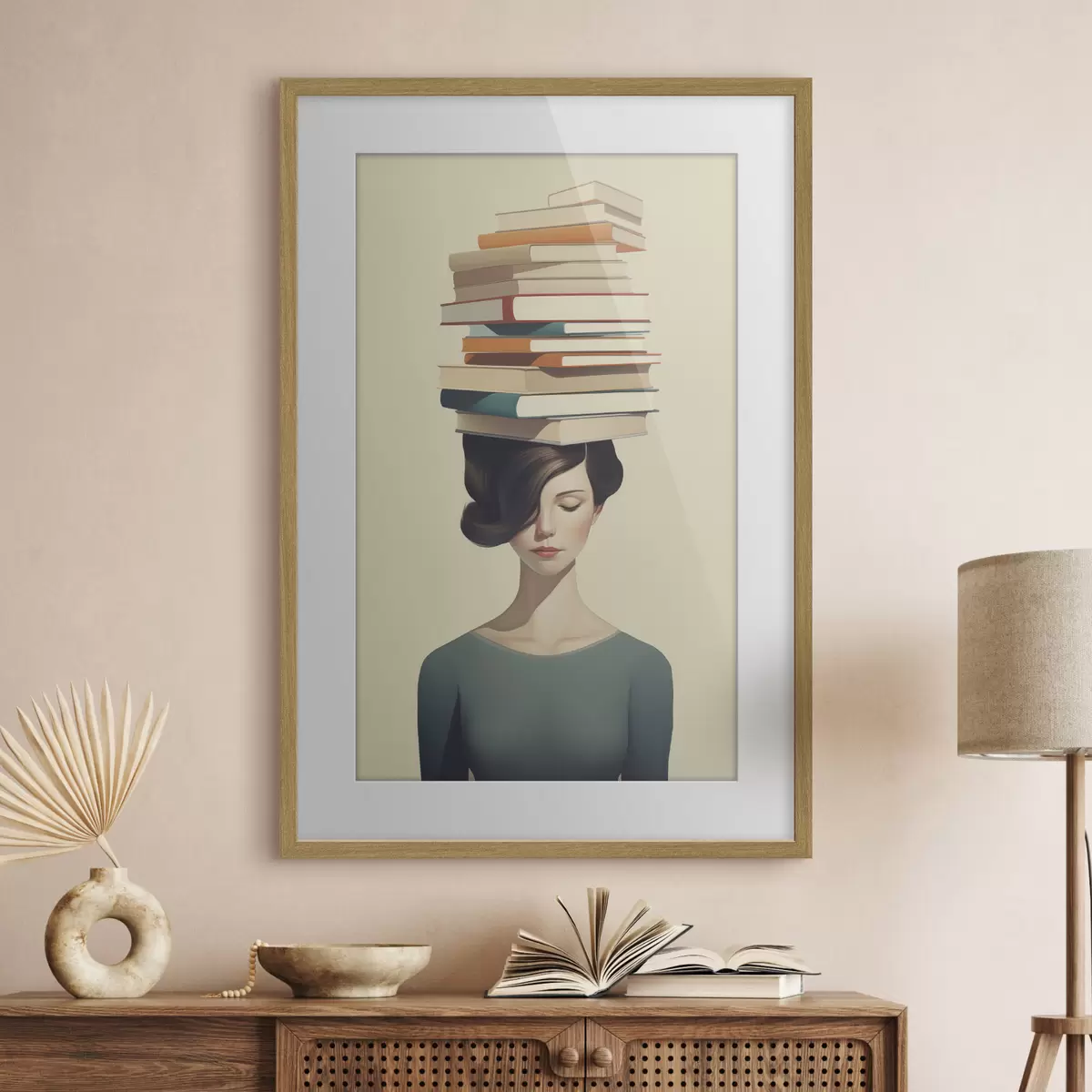 Poster Surreales Porträt eines Mädchens mit Büchern f47334