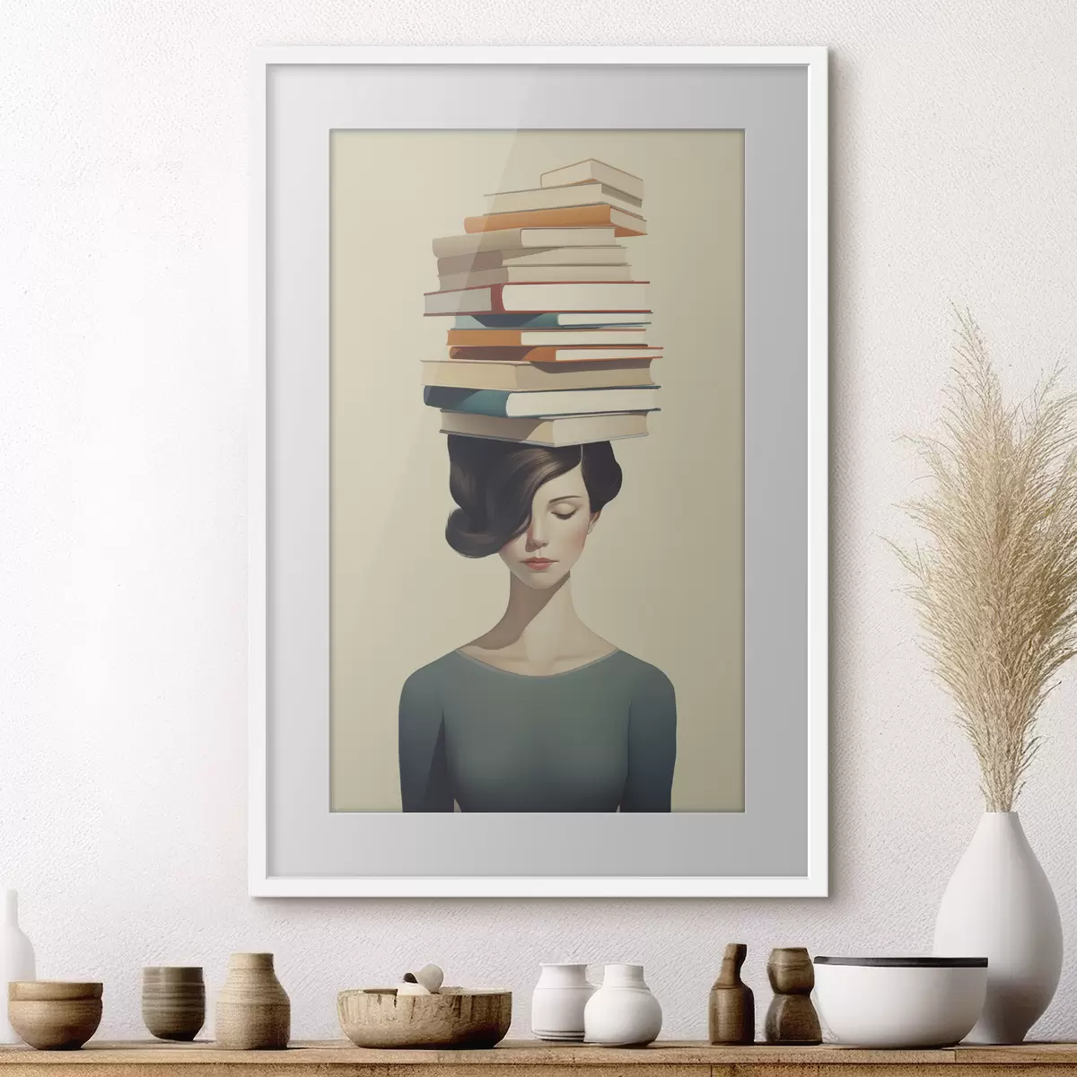 Poster Surreales Porträt eines Mädchens mit Büchern f47334