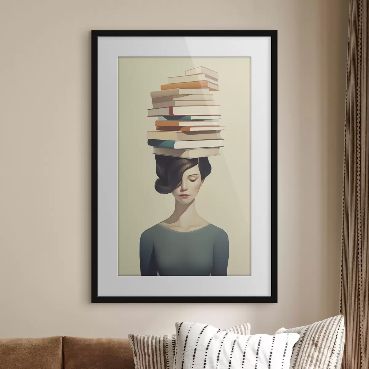 Poster Surreales Porträt eines Mädchens mit Büchern f47334