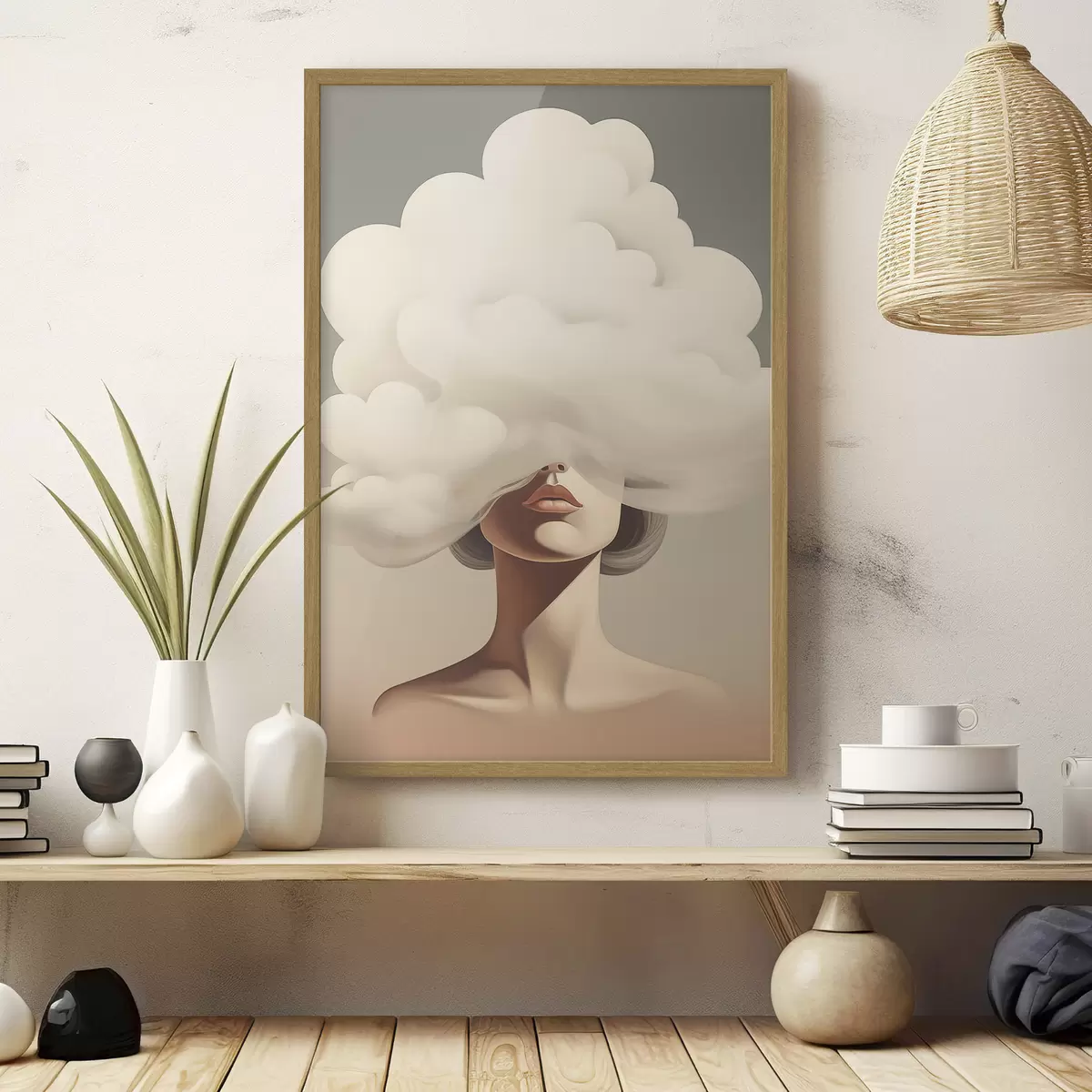 Poster Das Gesicht des Mädchens ist von einer Wolke verdeckt. f47337