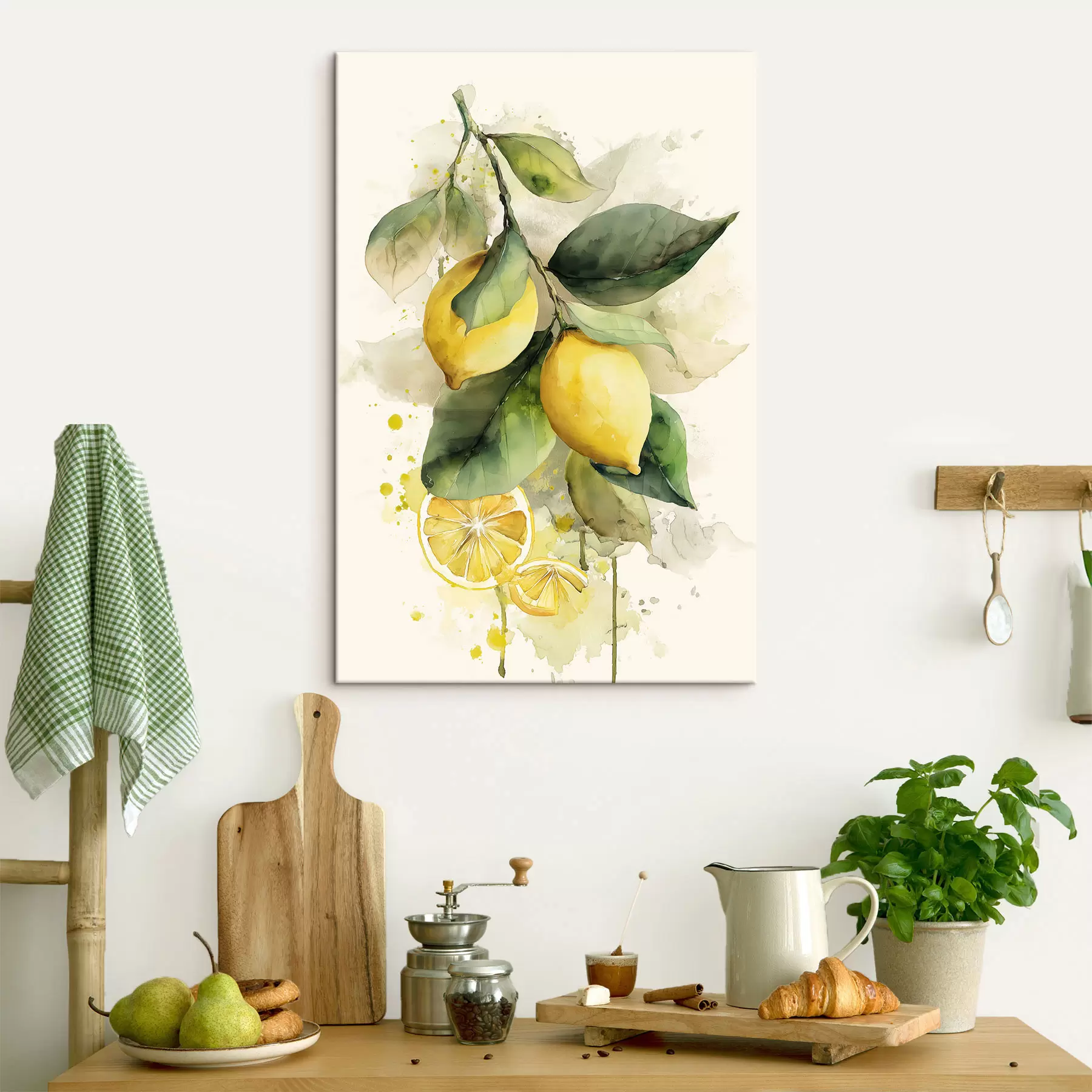 Fototapete Zweig mit Zitronen im Aquarellstil s47123