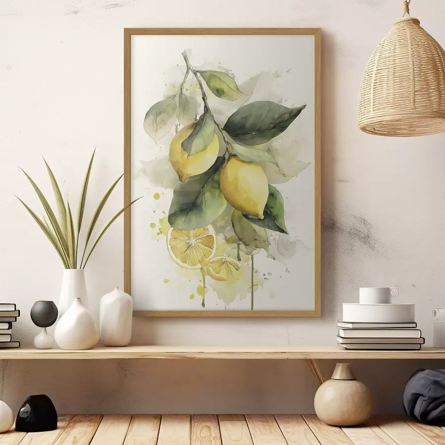 Fototapete Zweig mit Zitronen im Aquarellstil f47123