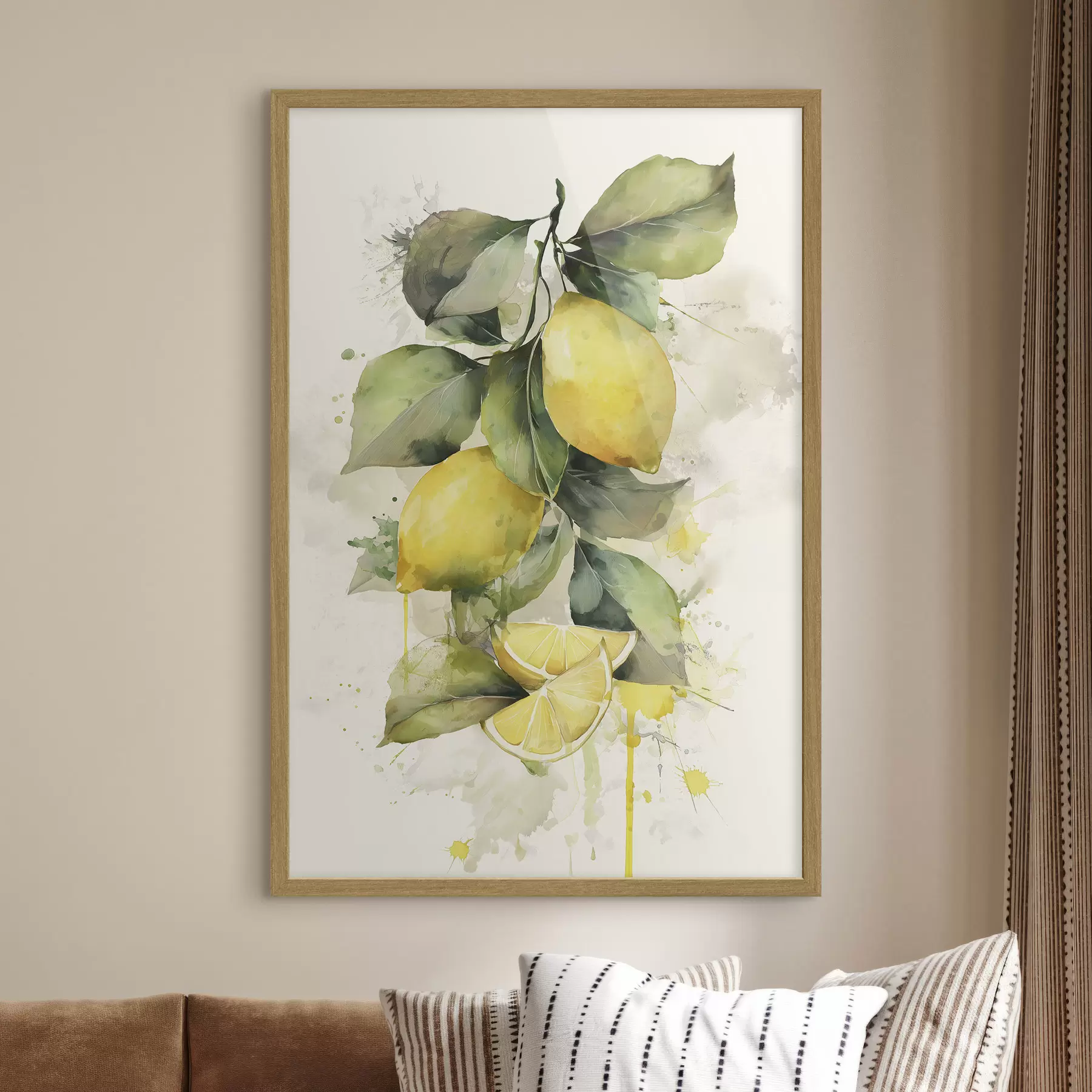 Fototapete Zweig mit Zitronen im Aquarellstil f47124