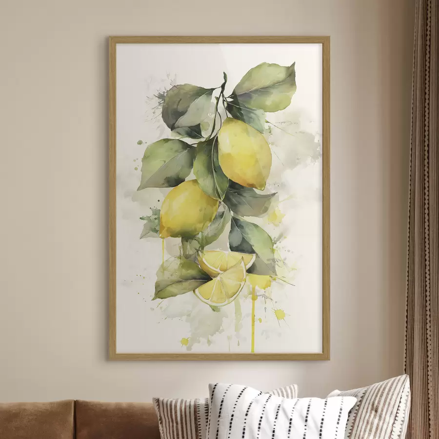 Fototapete Zweig mit Zitronen im Aquarellstil f47124