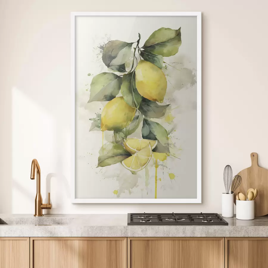 Fototapete Zweig mit Zitronen im Aquarellstil f47124