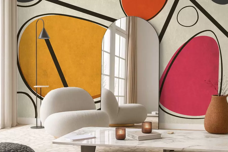 Fototapete Abstrakte Formen und Linien mit kräftigen Farbfeldern w05017