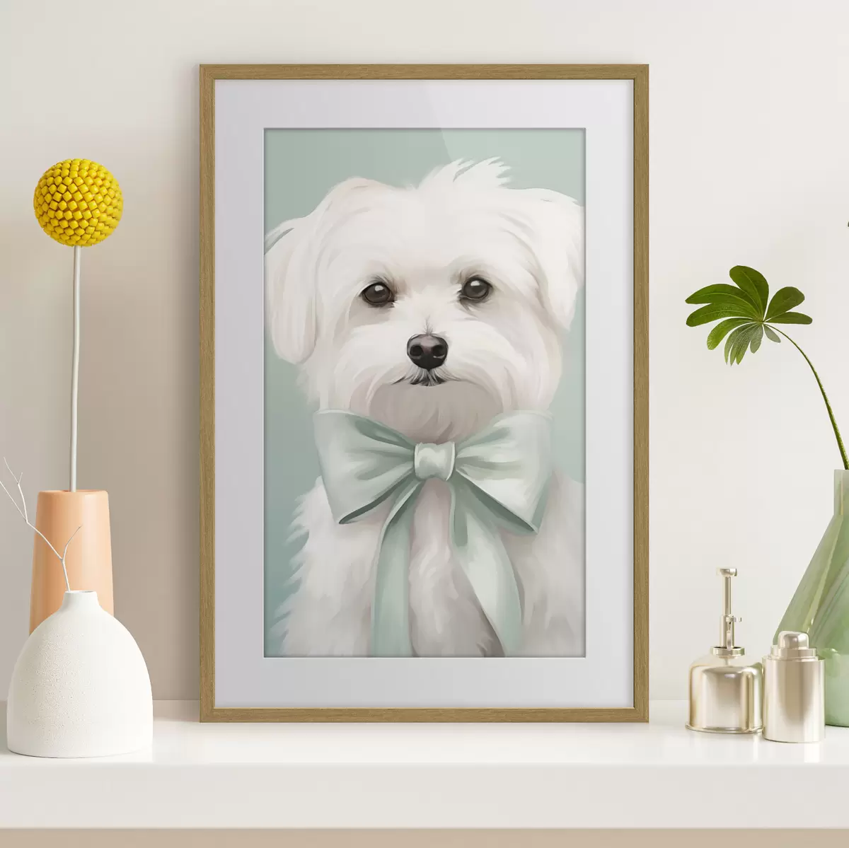 Poster Kleiner Hund mit Schleife f47413