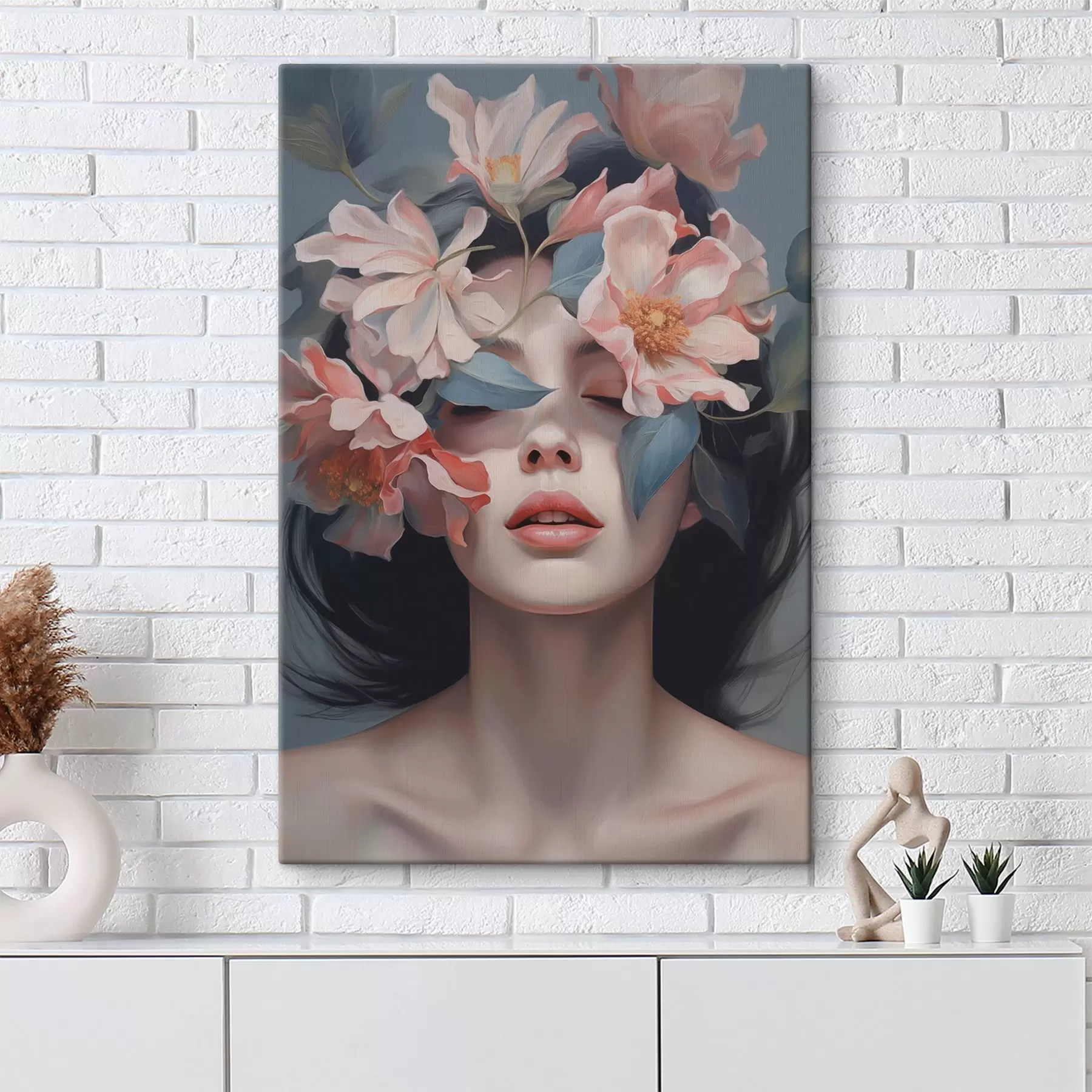 Fototapete Abstraktes Frauenporträt mit Blumen s47488