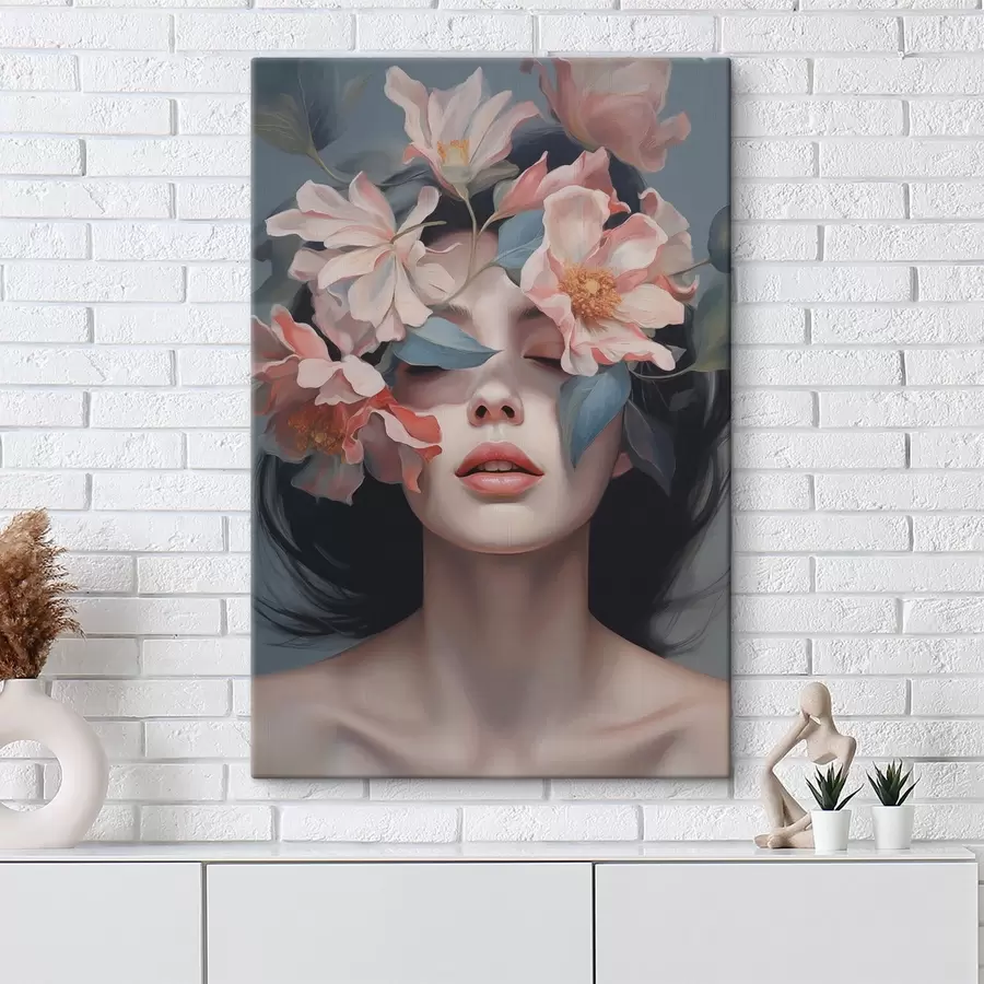 Fototapete Abstraktes Frauenporträt mit Blumen s47488