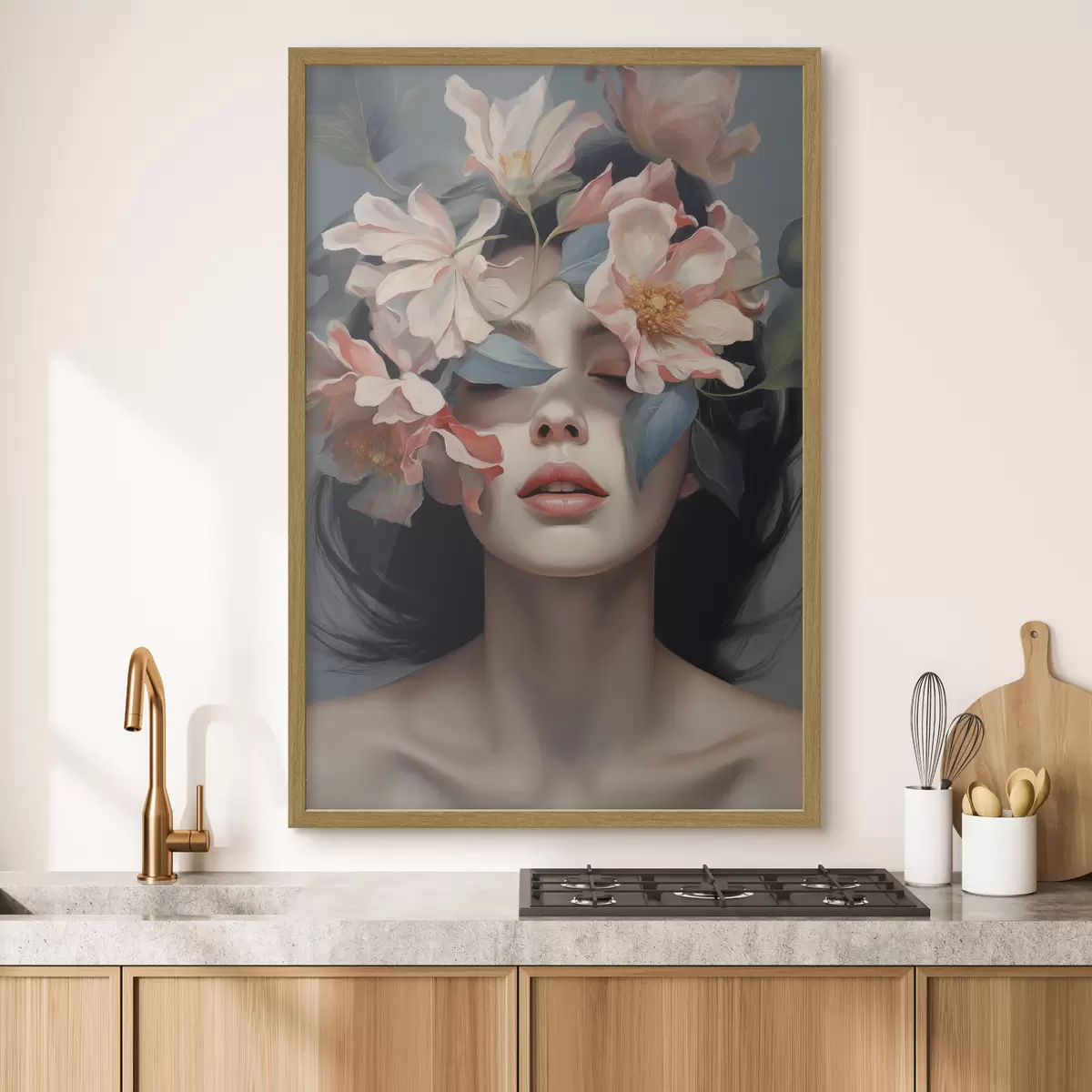 Poster Abstraktes Frauenporträt mit Blumen f47488