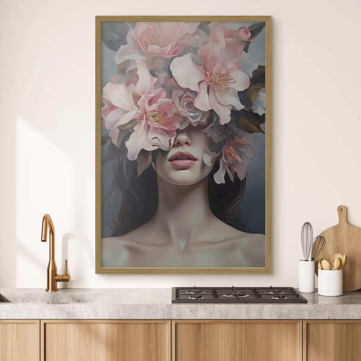Poster Surrealistisches Porträt einer Frau mit Blumen f47489