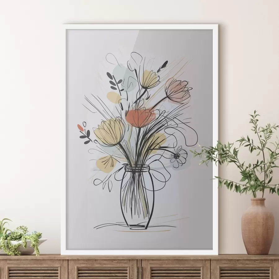 Fototapete Blumen in einer Vase, Nachahmung einer Zeichnung f47494