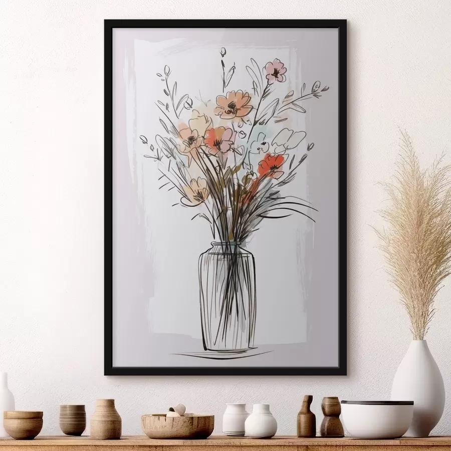 Fototapete Blumen in einer Vase, Nachahmung einer Zeichnung f47495