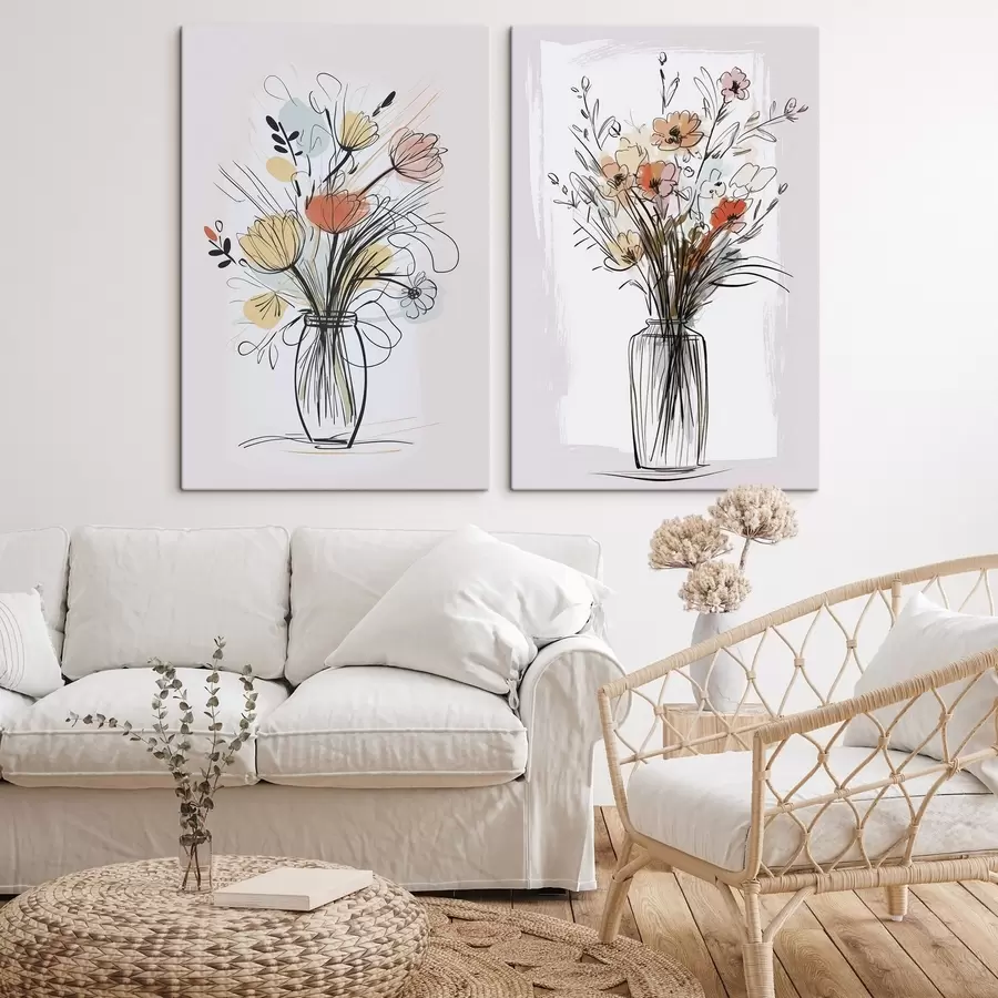 Fototapete Blumen in einer Vase, Nachahmung einer Zeichnung m01224