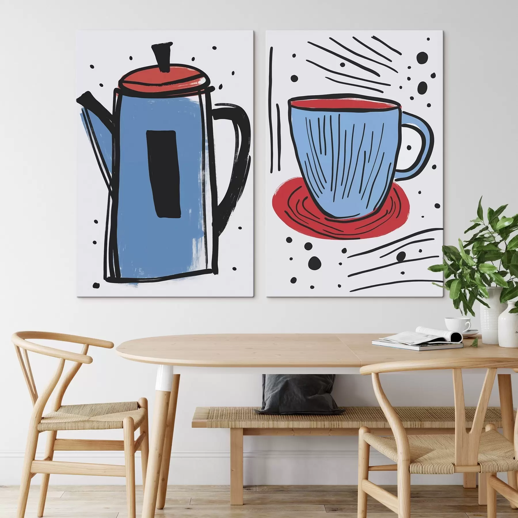Fototapete Kaffeekanne und Tasse, Nachahmung einer primitiven Zeichnung m01225