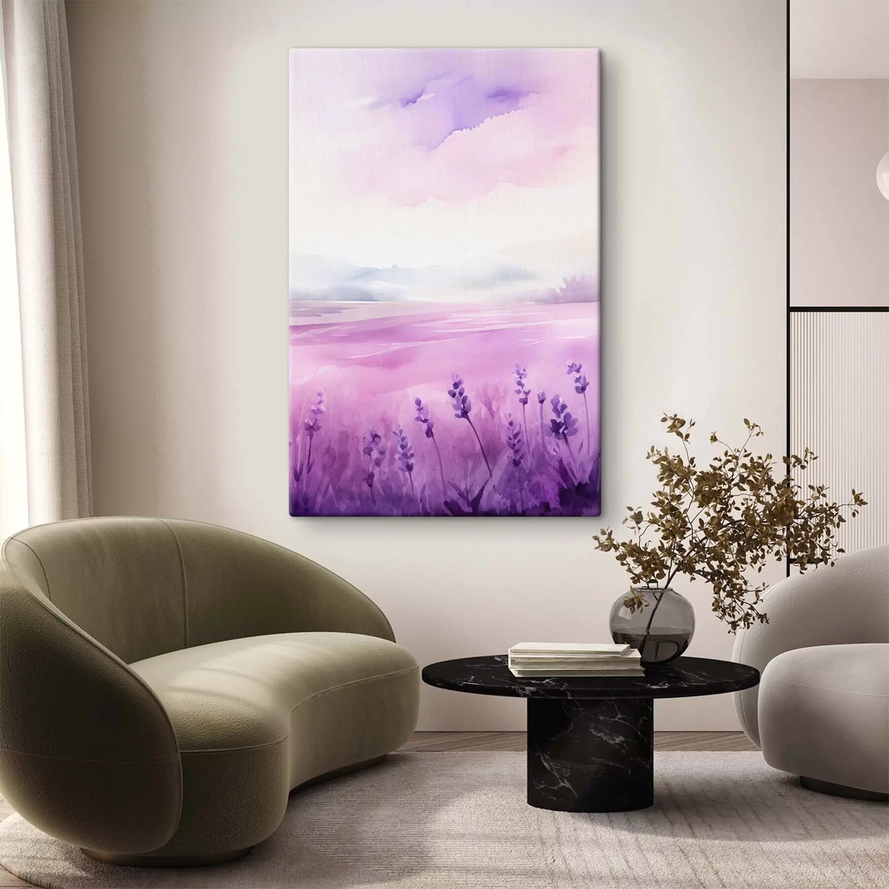 Fototapete Lavendelfeld, Aquarellimitation s47109