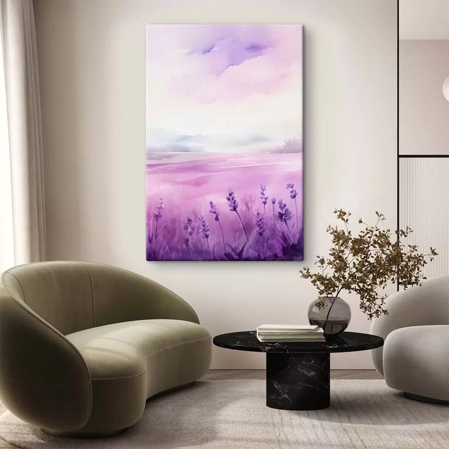 Fototapete Lavendelfeld, Aquarellimitation s47109