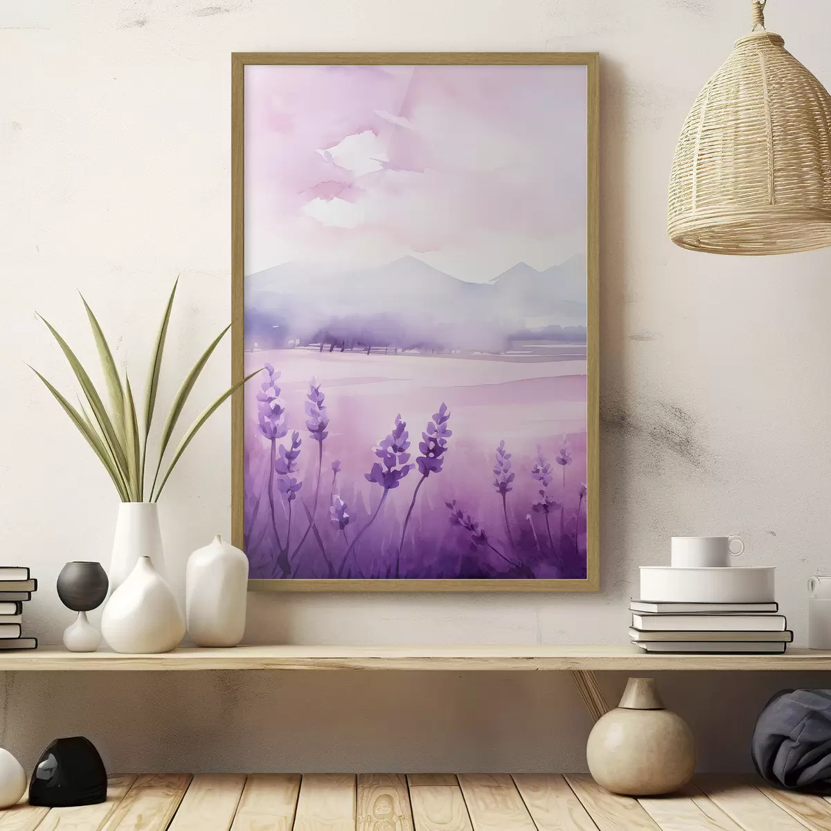 Poster Lavendelblüten, Aquarellimitation f47108