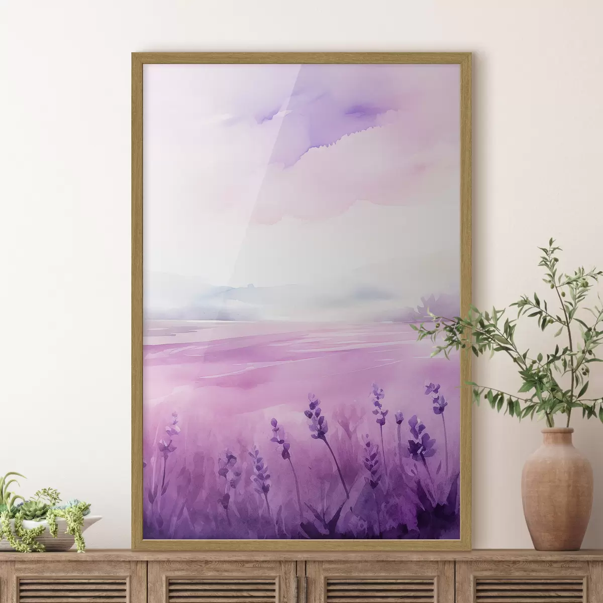 Poster Lavendelfeld, Aquarellimitation f47109