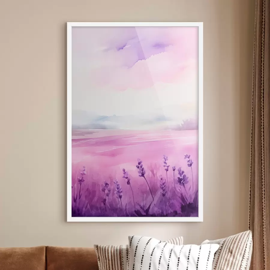 Fototapete Lavendelfeld, Aquarellimitation f47109