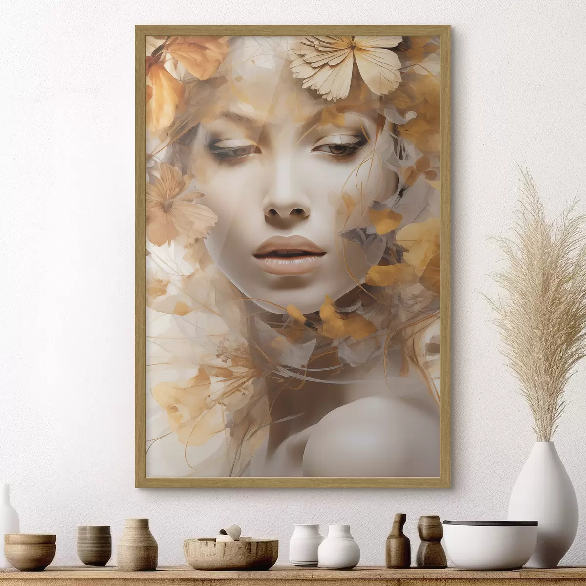 Poster Menschen, Mädchen und Blumen, Nachbildung einer Skulptur f47112