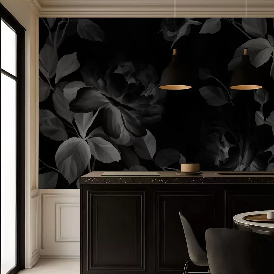 Fototapete Schwarz-weiße malerische Rosen im Stil eines Ölgemäldes  w04873v1