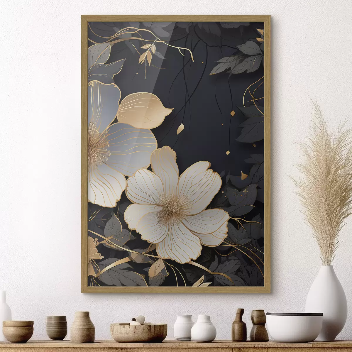 Poster Große Blumen auf dunklem Hintergrund f46885